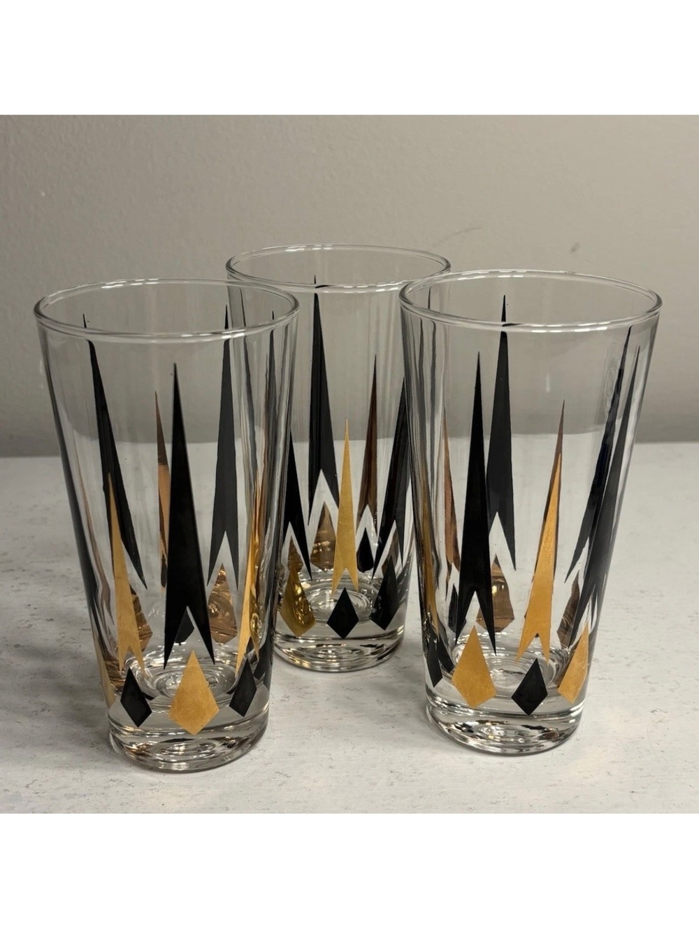 Vintage Anchor Hocking Golden Peaks Atomic Arrow 5 1/2 T set of 3